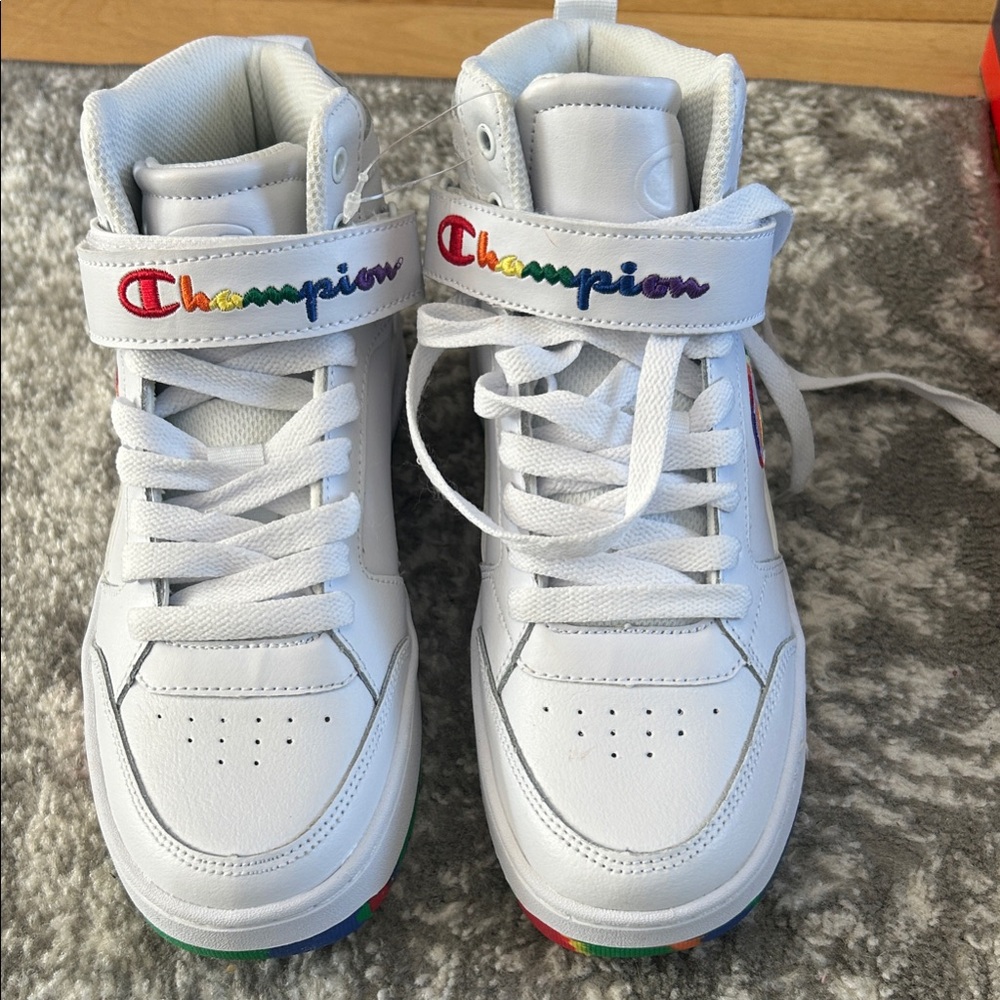 Champion size 7  White Multicolor High-Top Sneakers